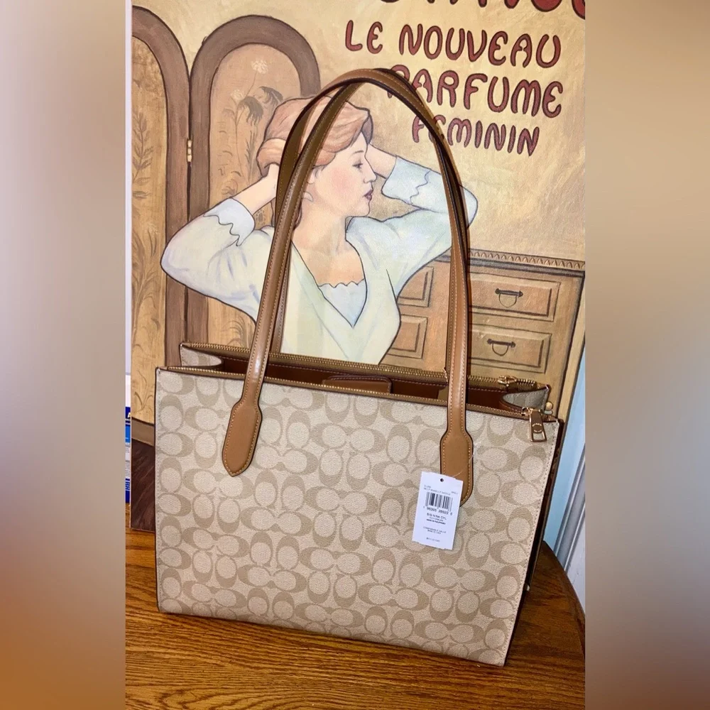 Coach Nina Signature Tote Bag Tan - MSRP $498
